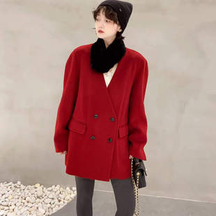 V领红色双面羊绒大衣 时尚 臻品款 157 双十二丹丹年货节