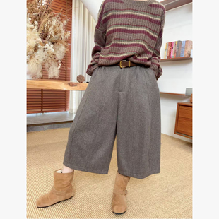 9920 小众设计老钱风松紧腰羊毛七分裤 50%羊毛