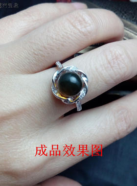 925银镶水钻蓝珀环形花纹戒指托