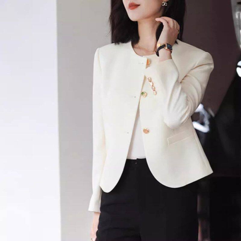 求简春秋季新款醋酸圆领西装高级感小香风外套女小个子上衣女