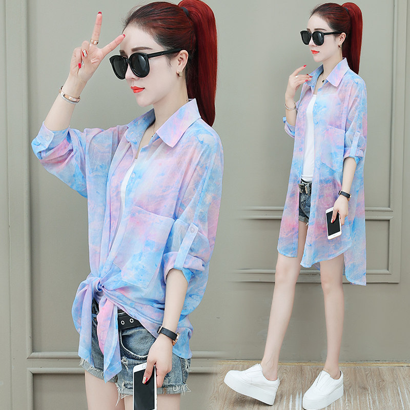 夏季中长款雪纺衫女宽松防晒衫外套夏天韩版百搭薄款开衫披肩外搭