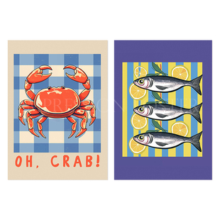 饰画芯自粘 ins风海鲜美食螃蟹艺术海报卧室客厅墙贴画装 Sea Food