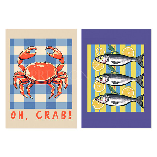 海鲜美食海报卧室装饰油画布自粘