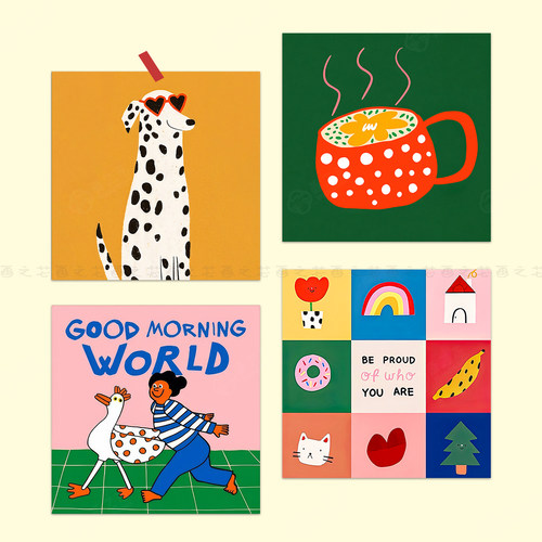 卡通斑点小狗插画儿童房装饰画芯