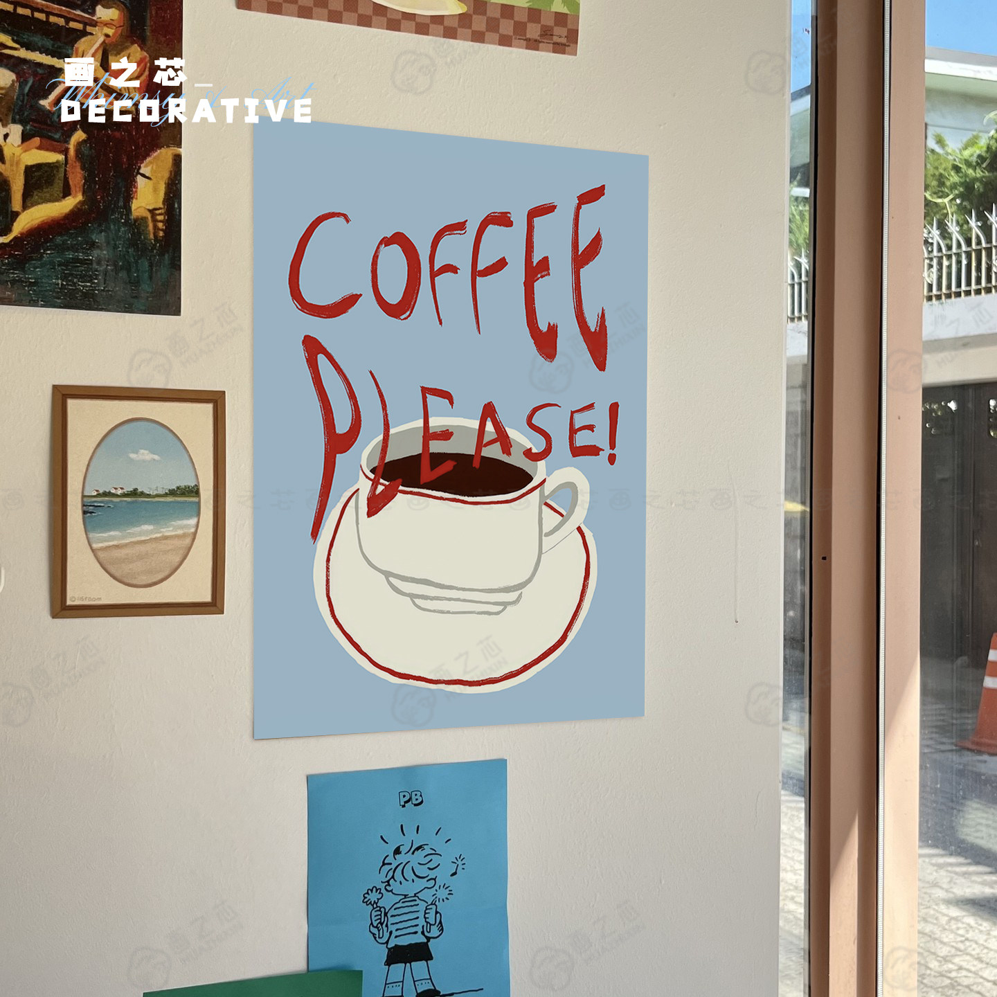 手绘插画咖啡面包趣味线条装饰画芯卧室咖啡店海报定制ins拍照墙,家居饰品,现代装饰画,淘宝优惠券,粉丝福利购,淘宝优惠卷