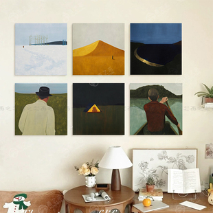 正方形装 裱油画打印萨拉路吉极简抽象山脉海报 饰画画芯内布未装