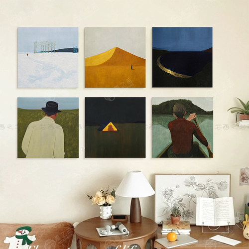 正方形装饰画画芯内布未装裱油画打印萨拉路吉极简抽象山脉海报