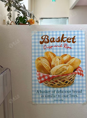 韩国小清新面包装饰野餐篮 ins博主拍照背景墙艺术油画布海报画芯