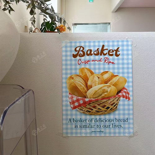 韩国小清新面包装饰野餐篮 ins博主拍照背景墙艺术油画布海报画芯