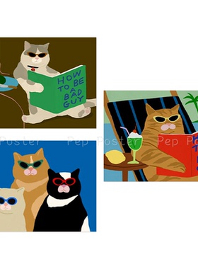 How to be a bad guy!戴眼镜的酷酷猫咪海报装饰画芯卧室墙壁贴纸