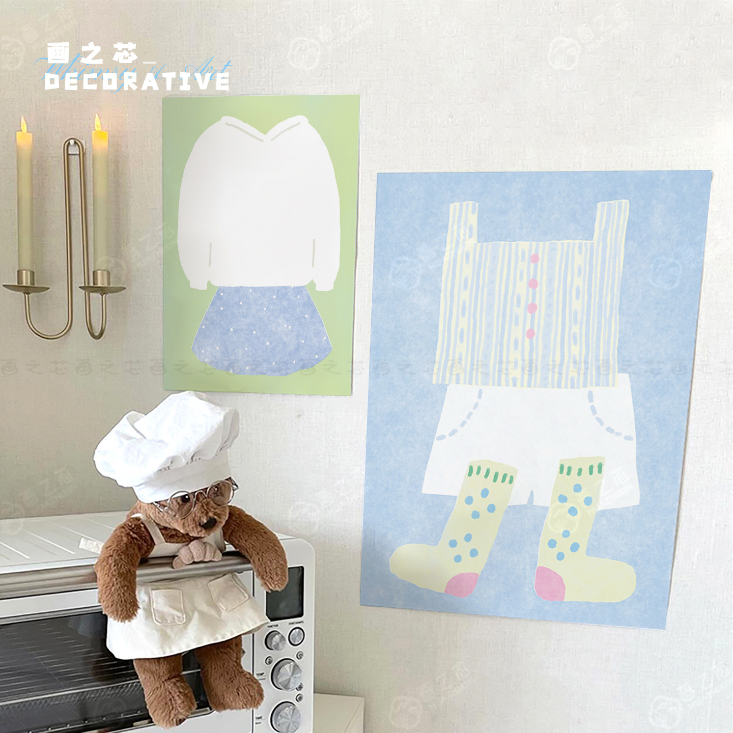 ins清新淡彩插画日常穿搭少女系列海报卧室宿舍装饰画芯自粘墙贴,家居饰品,现代装饰画,淘宝优惠券,粉丝福利购,淘宝优惠卷