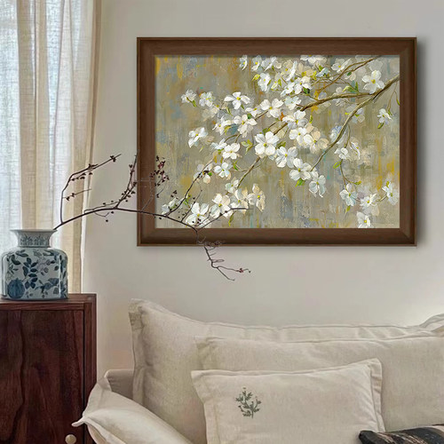 苹果花中古酒店自粘油画布装饰画