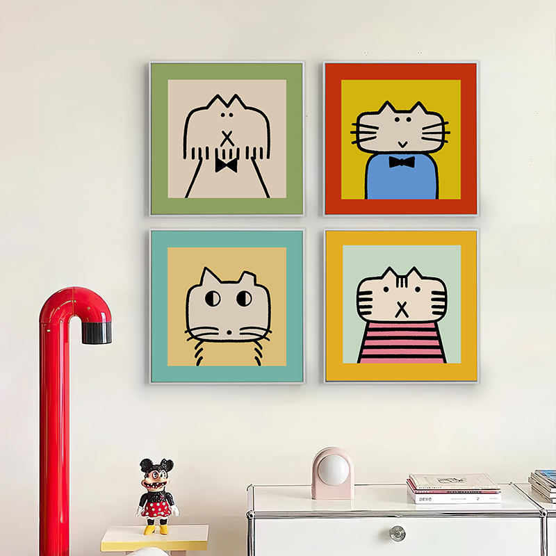 简约卡通动物小熊简笔画卧室客厅创意个性插画装饰画画芯自粘海报