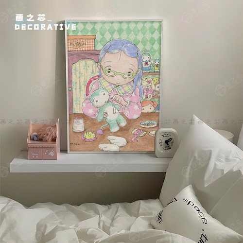 奶油风少女治愈插画宿舍装饰画芯