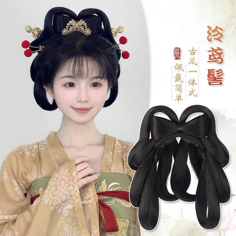 古风汉服假发髻盘发一体式发包古装明制唐风懒人造型垫发全套头饰