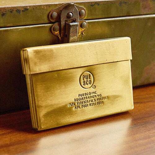 金属带盖复古名片盒puebco黄铜