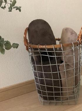 哈伯㊣日本PUEBCO 铁艺网格藤条手提储物篮筐手工编织钢丝收纳篮