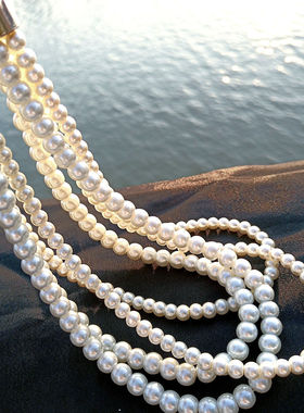 四眼笨笨猪多层缠绕珍珠项链女白色锁骨链