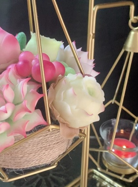 Cc手作树脂黏土仿真多肉兔子巴黎锦玫瑰汽车桌面摆件生日情人礼物