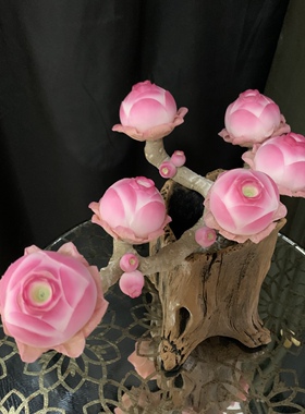 仿真多肉植物粉色山地玫瑰盆栽树脂粘土纯手工花室内客厅装饰摆件