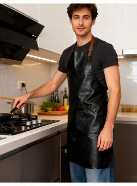 北欧风防水防油防污家用厨房咖啡厅男女工作服PU皮定制logo