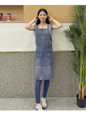 厨房家用2025新款餐饮咖啡店水洗牛仔围裙工作服防污男女