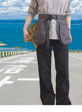 潮流深灰斜纹棉户外多功能多口袋拉链腰包 ins小众运动时尚