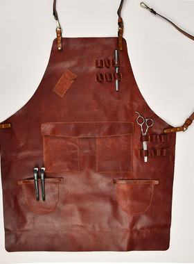 定制时尚真皮防水围裙油头牛皮围腰花艺师工匠工作服欧美款式