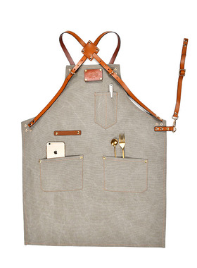 餐厅工作服男女牛皮肩带帆布烘焙花艺咖啡师围裙纹身师定制LOGO