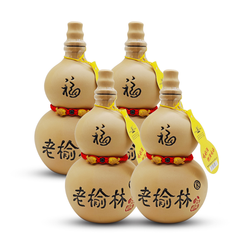 老榆林50度葫芦酒375mLx4瓶装陶瓷浓香型小酒口粮酒纯粮高度白酒