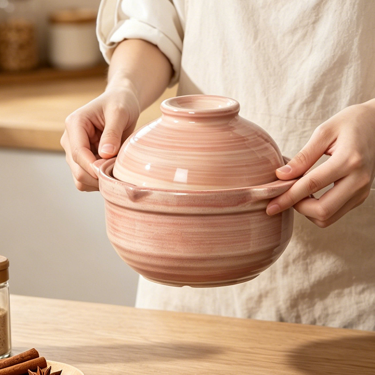 日式陶瓷粉色带盖砂锅炖汤锅神器图片
