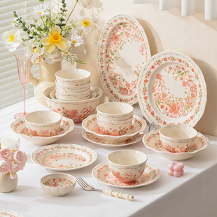 碗家用2026新款陶瓷碗盘餐具套装高颜值釉下彩碗筷盘整套结婚礼物