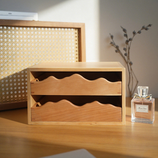 山影黑胡桃木樱桃木实木多层可视桌面收纳盒抽屉式归纳整理盒