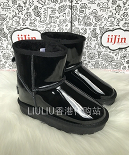 25年新四寸黑色漆皮低帮 防水真皮内增高厚底雪地靴加绒短筒女鞋