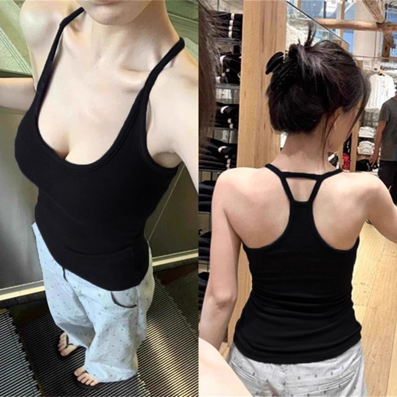 纯欲挂脖工字露背吊带背心女内衣性感外穿带胸垫百搭打底抹胸上衣