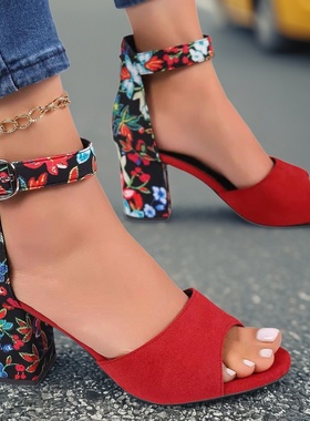 2025粗跟7.5cm凉鞋女high thick heels sandals for women shoes