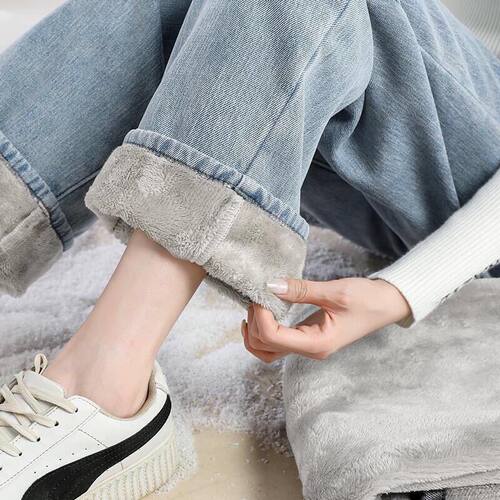 Winter Fleece Denim Pants For Women Jeans Trousers Warm Lady