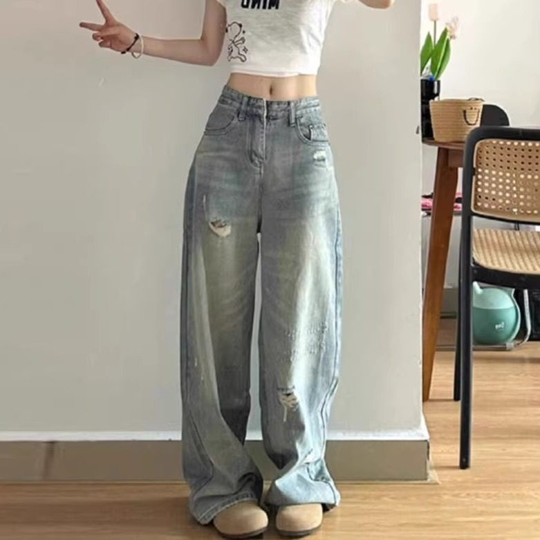 2024 Baggy Straight Denim Pants Women Loose Wide Leg Jeans图片