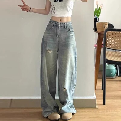 2024 Baggy Straight Denim Pants Women Loose Wide Leg Jeans