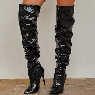 fashion women high heels over knee boots leather shoes 11cm