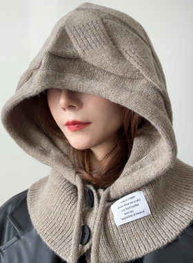 韩系巴拉克拉法帽帽子女冬季保暖帽子围脖一体情侣护耳毛线针织帽