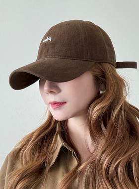 韩版咖色复古棒球帽男女款秋季弯檐显脸小运动休闲刺绣字母鸭舌帽