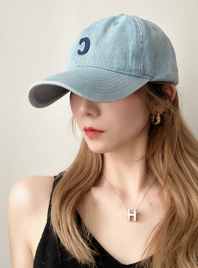帽子男女复古软顶字母C牛仔棒球帽春夏休闲弯檐显脸小遮阳鸭舌帽