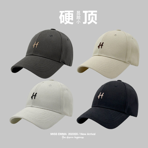 棒球帽复古弯檐字母H显脸小硬顶