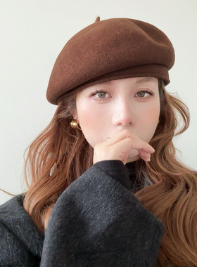 贝雷帽女2025秋冬新款复古咖啡色羊毛蓓蕾帽显脸小英伦时尚画家帽