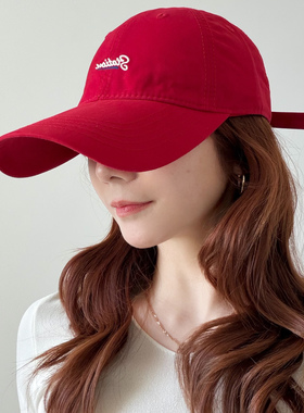 红色显白棒球帽子女夏显脸小大头围韩版休闲百搭加长帽檐鸭舌帽潮