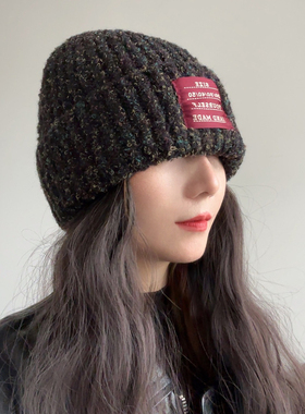 毛线帽女秋冬季保暖灰色粗针织帽显脸小加厚护耳冷帽大头围帽子男
