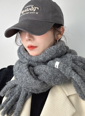 灰色羊驼毛围巾女生冬季2025新款高级感韩版加厚保暖针织毛线围脖