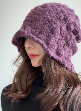 羊毛堆堆帽女秋冬2025新款慵懒风大头围冷帽保暖护耳针织毛线帽子