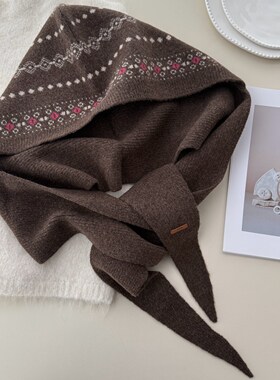 含羊毛巴拉克拉法帽女秋冬季保暖毛线帽子围巾一体连帽围脖针织帽